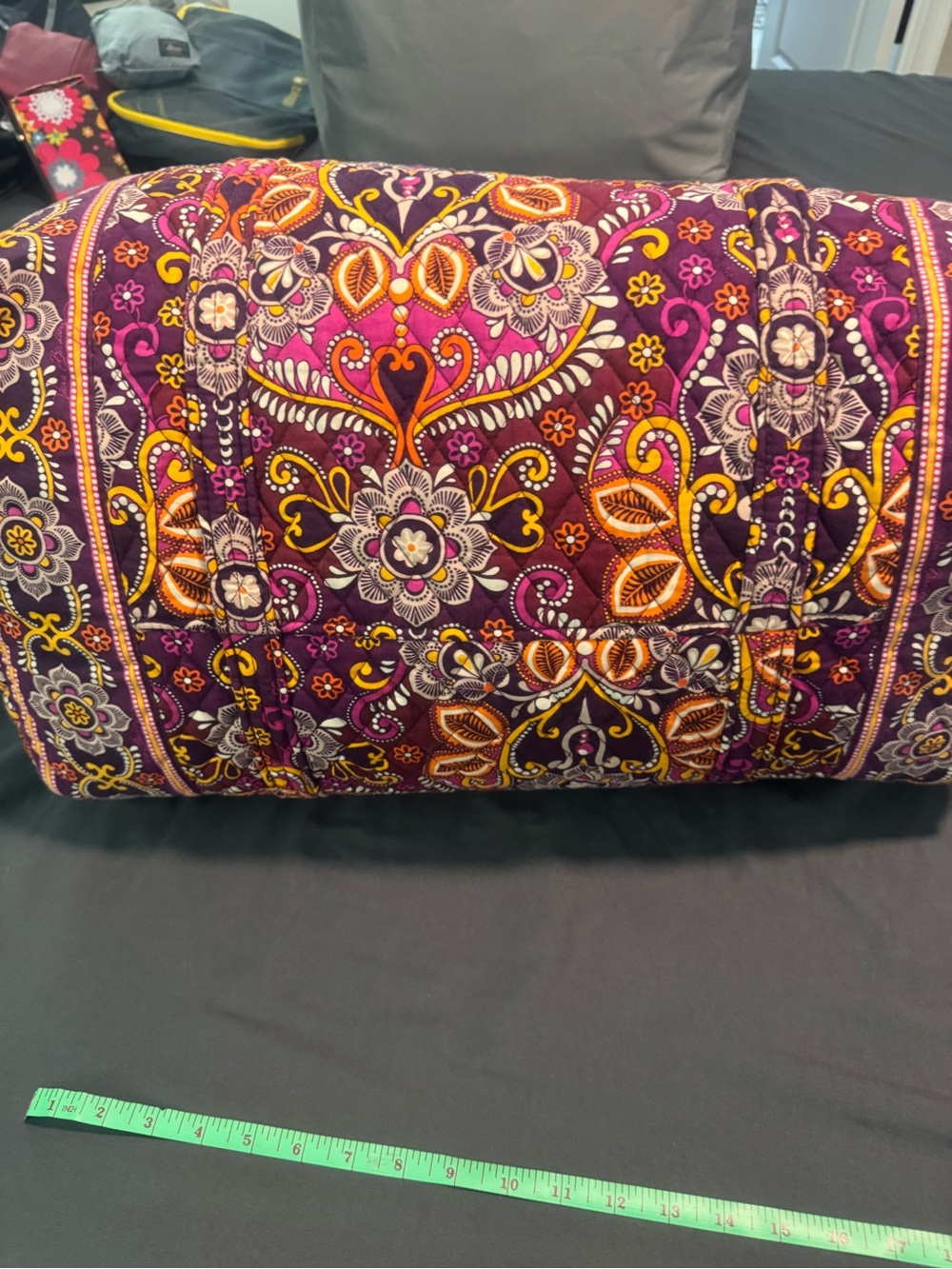 Vera Bradley large Quilted Floral Duffel in Purple, Orange & Yellow - Picture 5 of 7